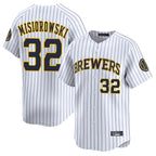 Kooe M.Brewers #32 Jacob Misiorowski Player White Stripes Home Limited Game Stitched Jerseys