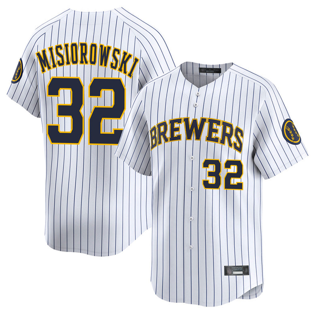 Kooe M.Brewers #32 Jacob Misiorowski Player White Stripes Home Limited Game Stitched Jerseys