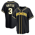 Kooe M.Brewers #3 Joey Ortiz Player Black Fashion Out Home Game Stitched Jerseys