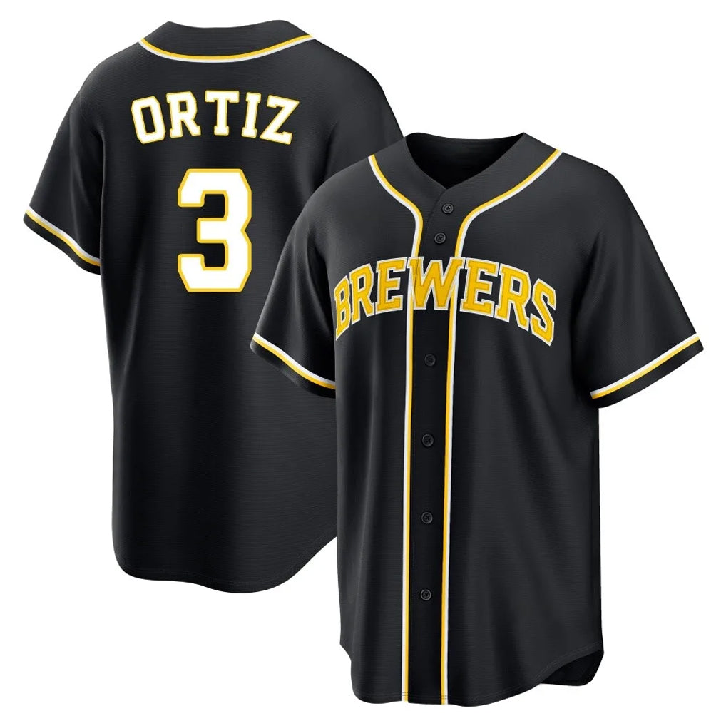 Kooe M.Brewers #3 Joey Ortiz Player Black Fashion Out Home Game Stitched Jerseys