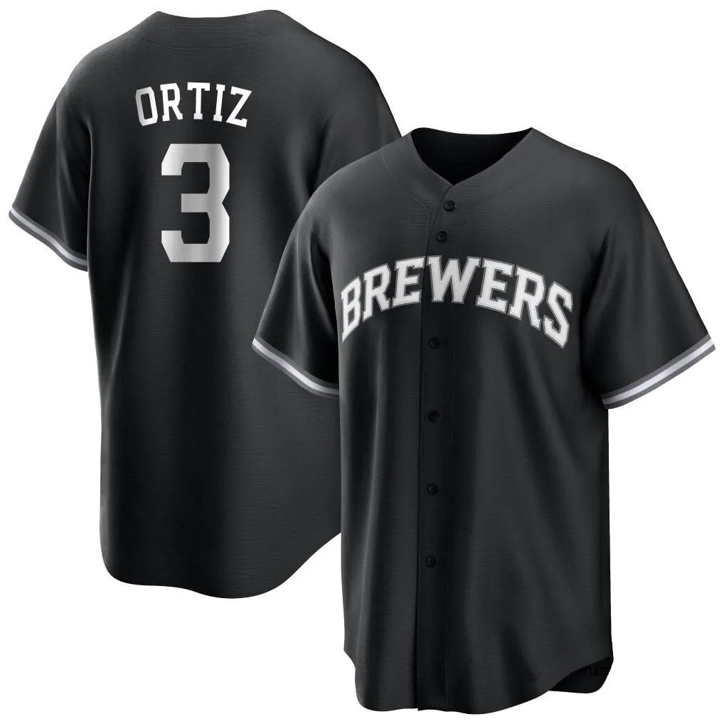 Kooe M.Brewers #3 Joey Ortiz Player Black Game Home Stitched Jerseys