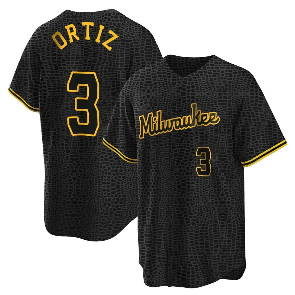Kooe M.Brewers #3 Joey Ortiz Player Black Snake Skin City Home Game Stitched Jerseys