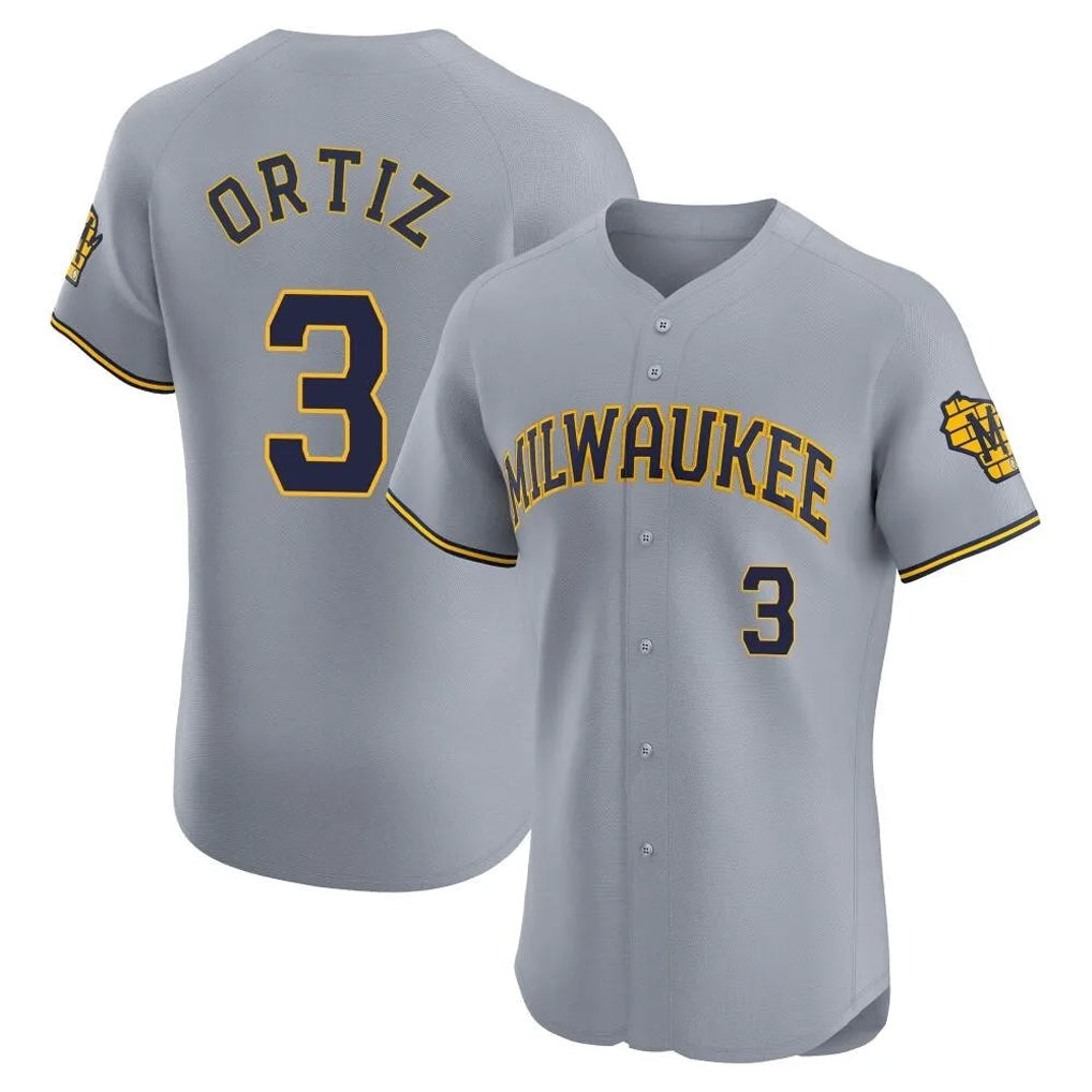 Kooe M.Brewers #3 Joey Ortiz Player Gray Home Limited Elite Stitched Jerseys