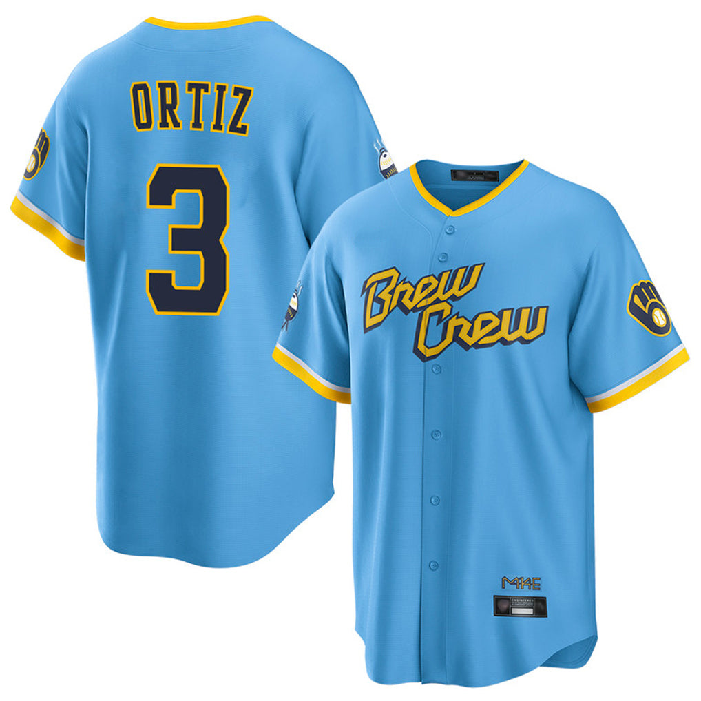 Kooe M.Brewers #3 Joey Ortiz Player Light Blue City Connect Home Game Stitched Jerseys
