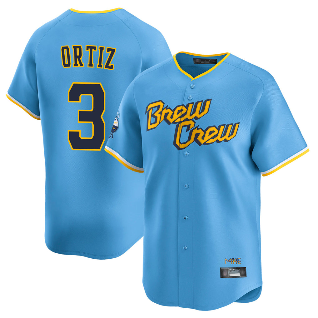 Kooe M.Brewers #3 Joey Ortiz Player Light Blue City Connect Home Limited Stitched Jerseys