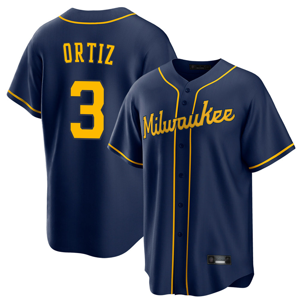 Kooe M.Brewers #3 Joey Ortiz Player Navy Home Game Stitched Jerseys