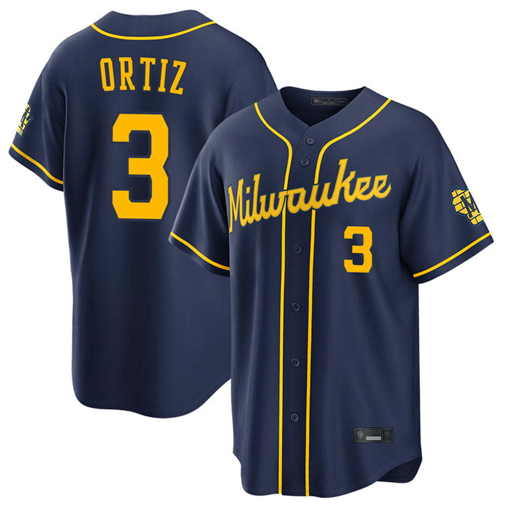 Kooe M.Brewers #3 Joey Ortiz Player Navy Home Stadium Game Stitched Jerseys