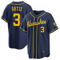 Kooe M.Brewers #3 Joey Ortiz Player Navy Home Stadium Game Stitched Jerseys