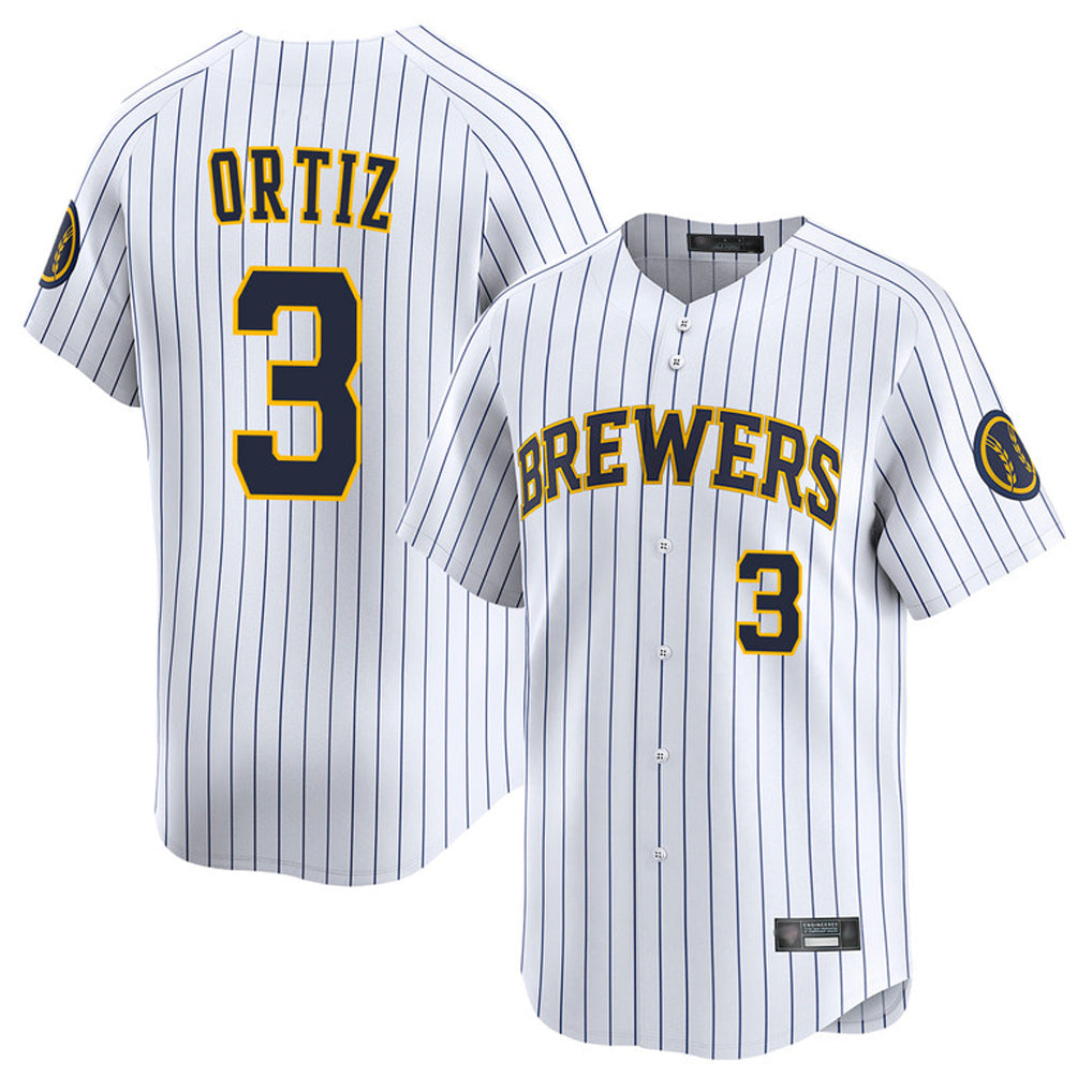 Kooe M.Brewers #3 Joey Ortiz Player White Stripes Home Limited Game Stitched Jerseys