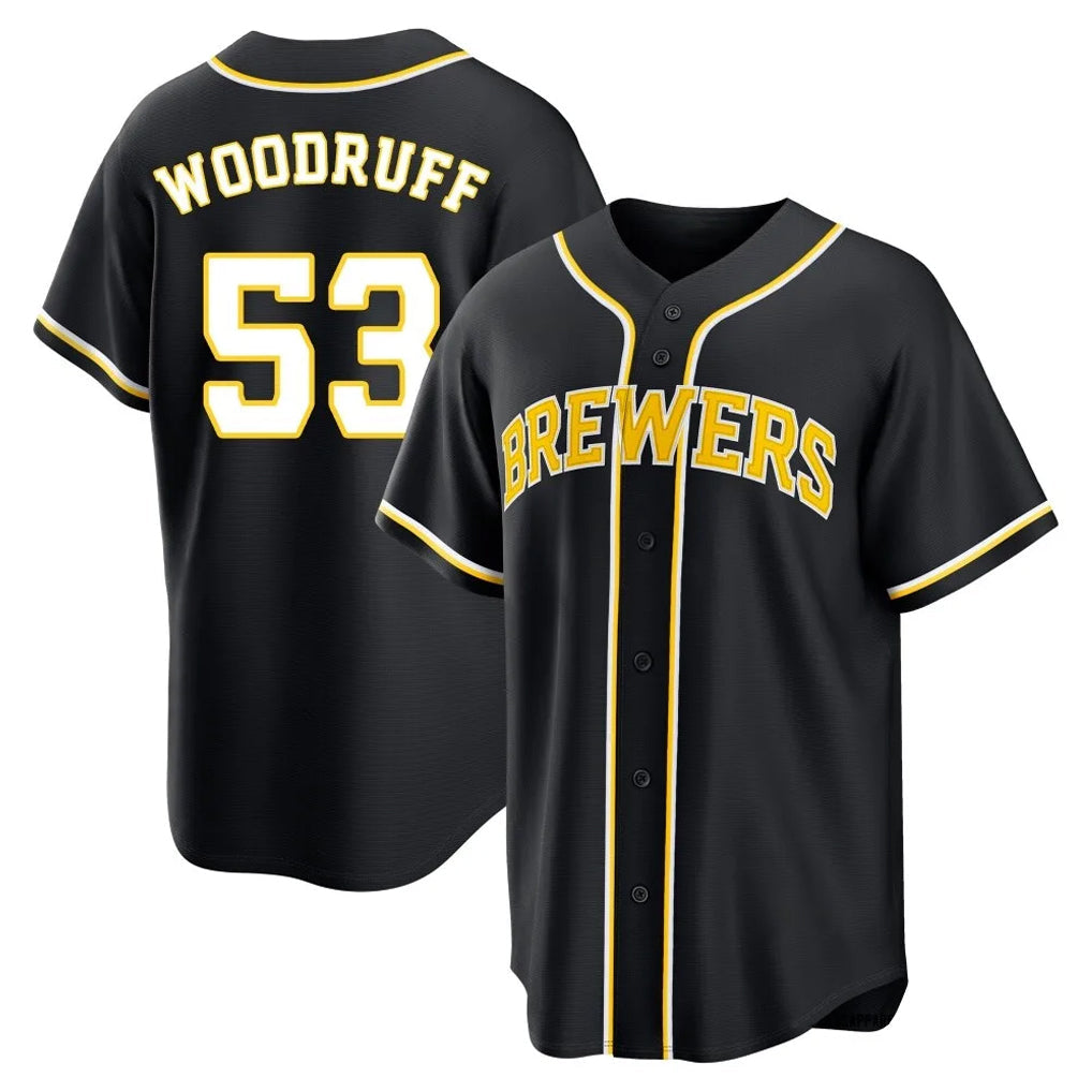 Kooe M.Brewers #53 Brandon Woodruff Player Black Fashion Out Home Game Stitched Jerseys