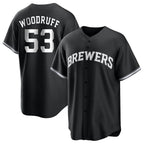 Kooe M.Brewers #53 Brandon Woodruff Player Black Game Home Stitched Jerseys