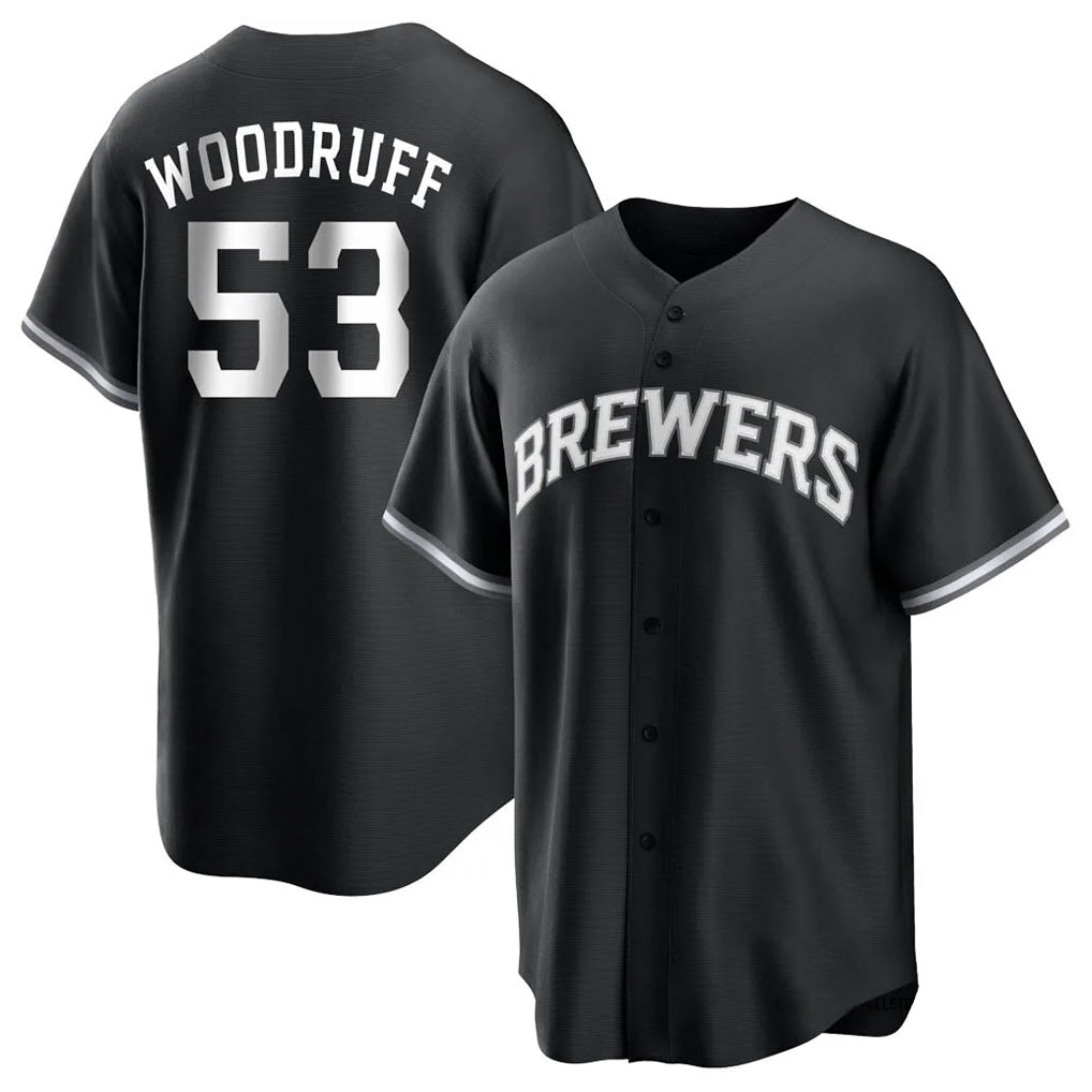 Kooe M.Brewers #53 Brandon Woodruff Player Black Game Home Stitched Jerseys