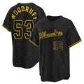 Kooe M.Brewers #53 Brandon Woodruff Player Black Snake Skin City Home Game Stitched Jerseys