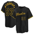 Kooe M.Brewers #53 Brandon Woodruff Player Black Snake Skin City Home Game Stitched Jerseys