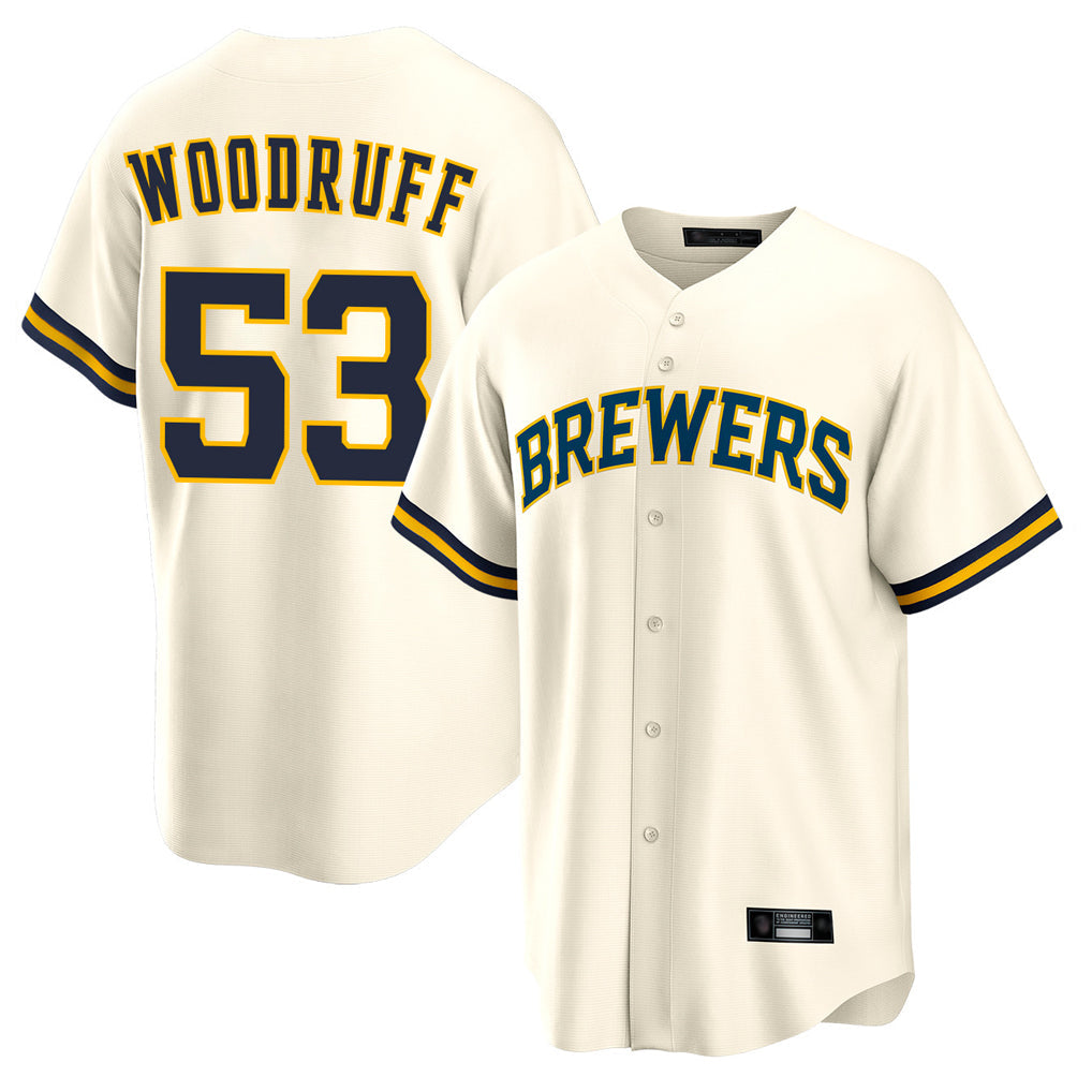Kooe M.Brewers #53 Brandon Woodruff Player Cream Home Game Stitched Jerseys
