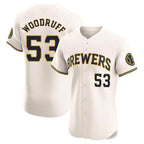 Kooe M.Brewers #53 Brandon Woodruff Player Cream Home Limited Elite Stitched Jerseys