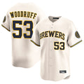 Kooe M.Brewers #53 Brandon Woodruff Player Cream Home Limited Game Stitched Jerseys