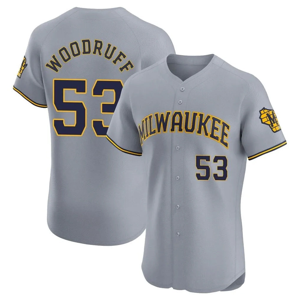 Kooe M.Brewers #53 Brandon Woodruff Player Gray Home Limited Elite Stitched Jerseys