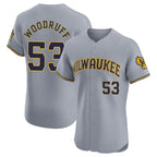 Kooe M.Brewers #53 Brandon Woodruff Player Gray Home Limited Elite Stitched Jerseys