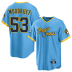 Kooe M.Brewers #53 Brandon Woodruff Player Light Blue City Connect Home Game Stitched Jerseys
