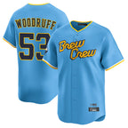 Kooe M.Brewers #53 Brandon Woodruff Player Light Blue City Connect Home Limited Stitched Jerseys