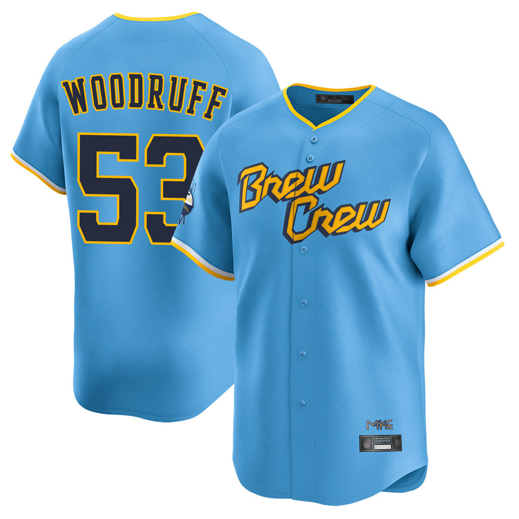 Kooe M.Brewers #53 Brandon Woodruff Player Light Blue City Connect Home Limited Stitched Jerseys