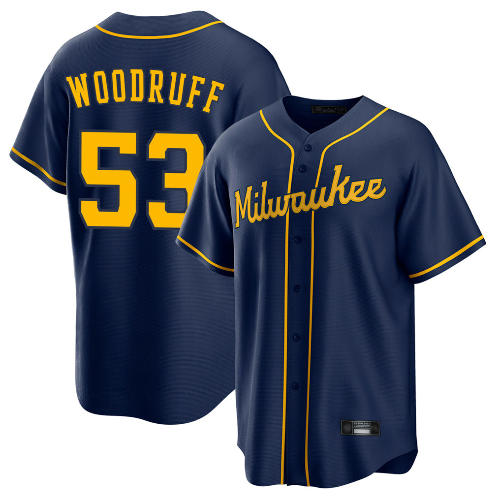 Kooe M.Brewers #53 Brandon Woodruff Player Navy Home Game Stitched Jerseys