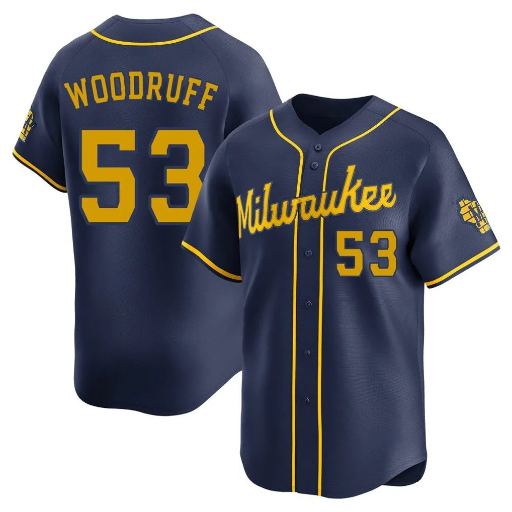 Kooe M.Brewers #53 Brandon Woodruff Player Navy Home Limited Stitched Jerseys
