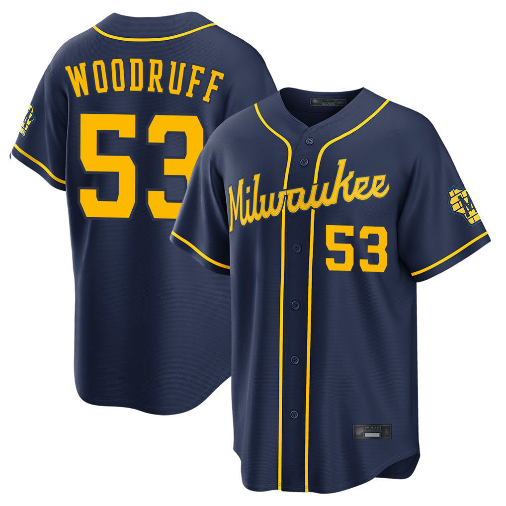 Kooe M.Brewers #53 Brandon Woodruff Player Navy Home Stadium Game Stitched Jerseys