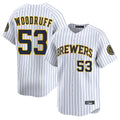 Kooe M.Brewers #53 Brandon Woodruff Player White Stripes Home Limited Stitched Jerseys