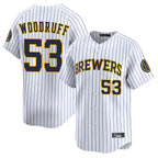 Kooe M.Brewers #53 Brandon Woodruff Player White Stripes Home Limited Stitched Jerseys