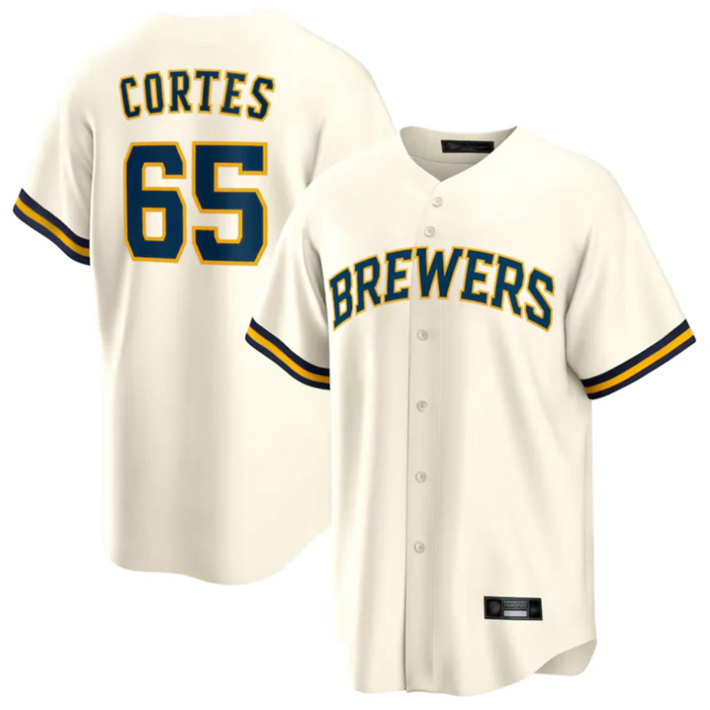 Kooe M.Brewers #65 Nestor Cortes Player Cream Home Game Stitched Jerseys