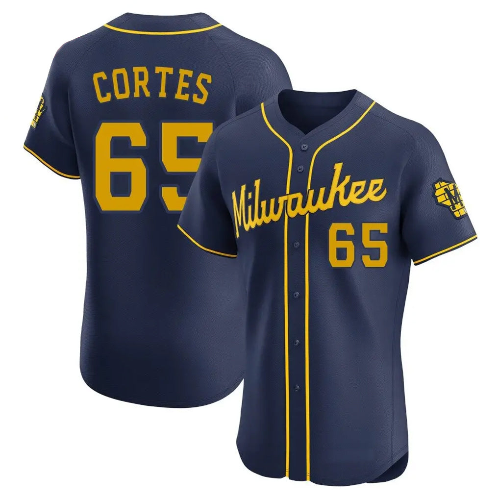Kooe M.Brewers #65 Nestor Cortes Player Navy Home Limited Elite Stitched Jerseys