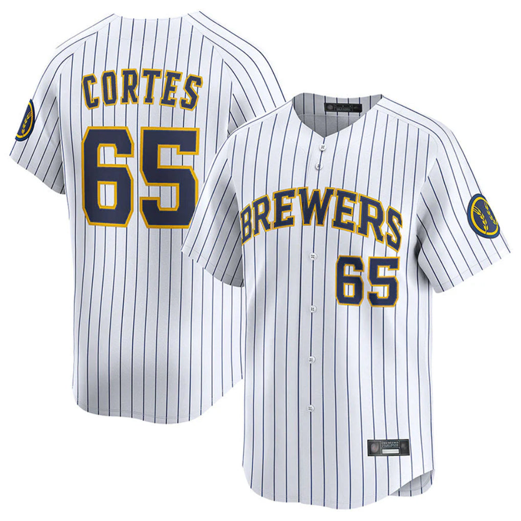 Kooe M.Brewers #65 Nestor Cortes Player White Stripes Home Limited Game Stitched Jerseys