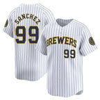 Kooe M.Brewers #99 Gary Sanchez Player White Stripes Home Game Stitched Jerseys