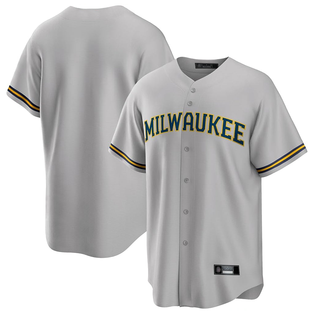 Kooe M.Brewers Blank Player Gray Home Game Stitched Jerseys