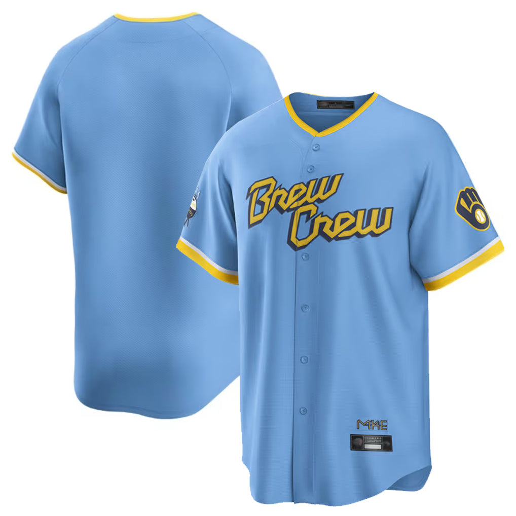 Kooe M.Brewers Blank Player Light Blue City Connect Home Game Stitched Jerseys