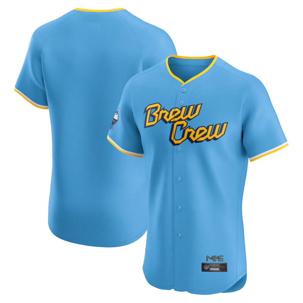 Kooe M.Brewers Blank Player Light Blue City Connect Home Limited Elite Stitched Jerseys