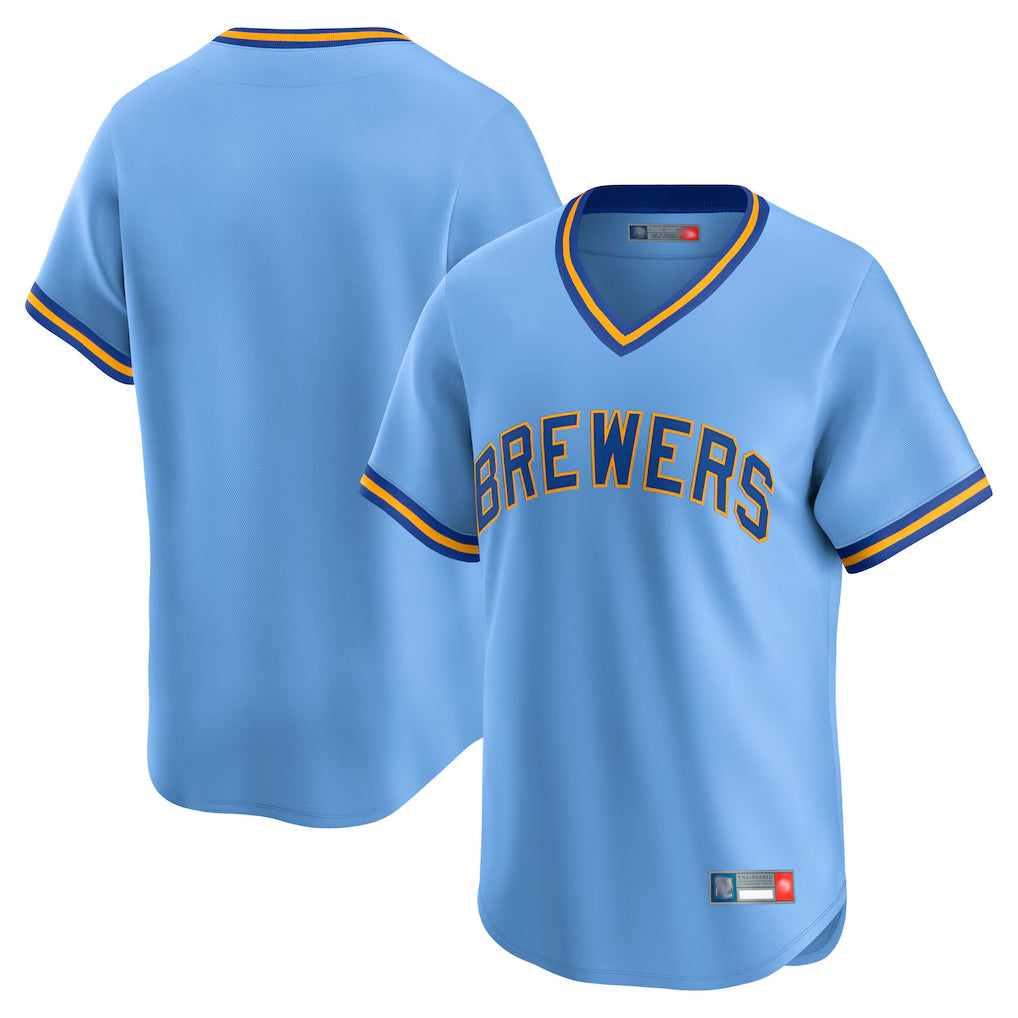 Kooe M.Brewers Blank Player Light Blue Cooperstown Collection T-shirt Stitched Jerseys
