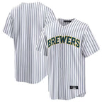 Kooe M.Brewers Blank Player White Stripes Home Game Stitched Jerseys