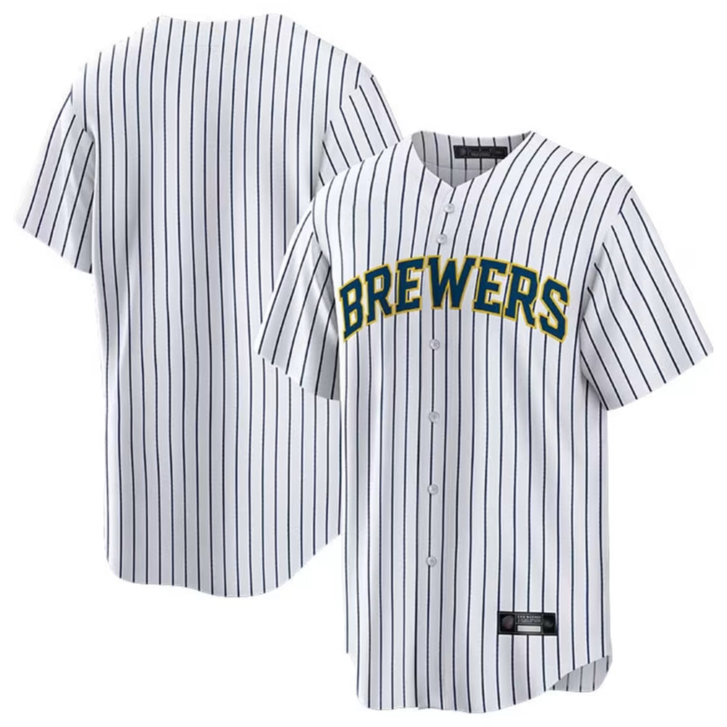 Kooe M.Brewers Blank Player White Stripes Home Game Stitched Jerseys