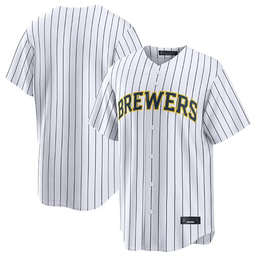 Kooe M.Brewers Blank Player White Stripes Home Limited Stitched Jerseys