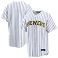 Kooe M.Brewers Blank Player White Stripes Home Limited Stitched Jerseys