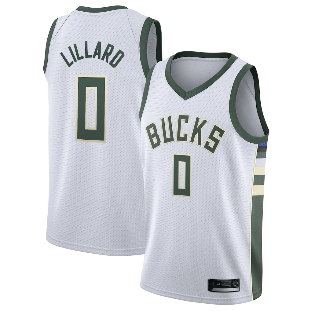 Kooe M.Bucks #0 Damian Lillard White Swingman Player Jerseys - Association Edition