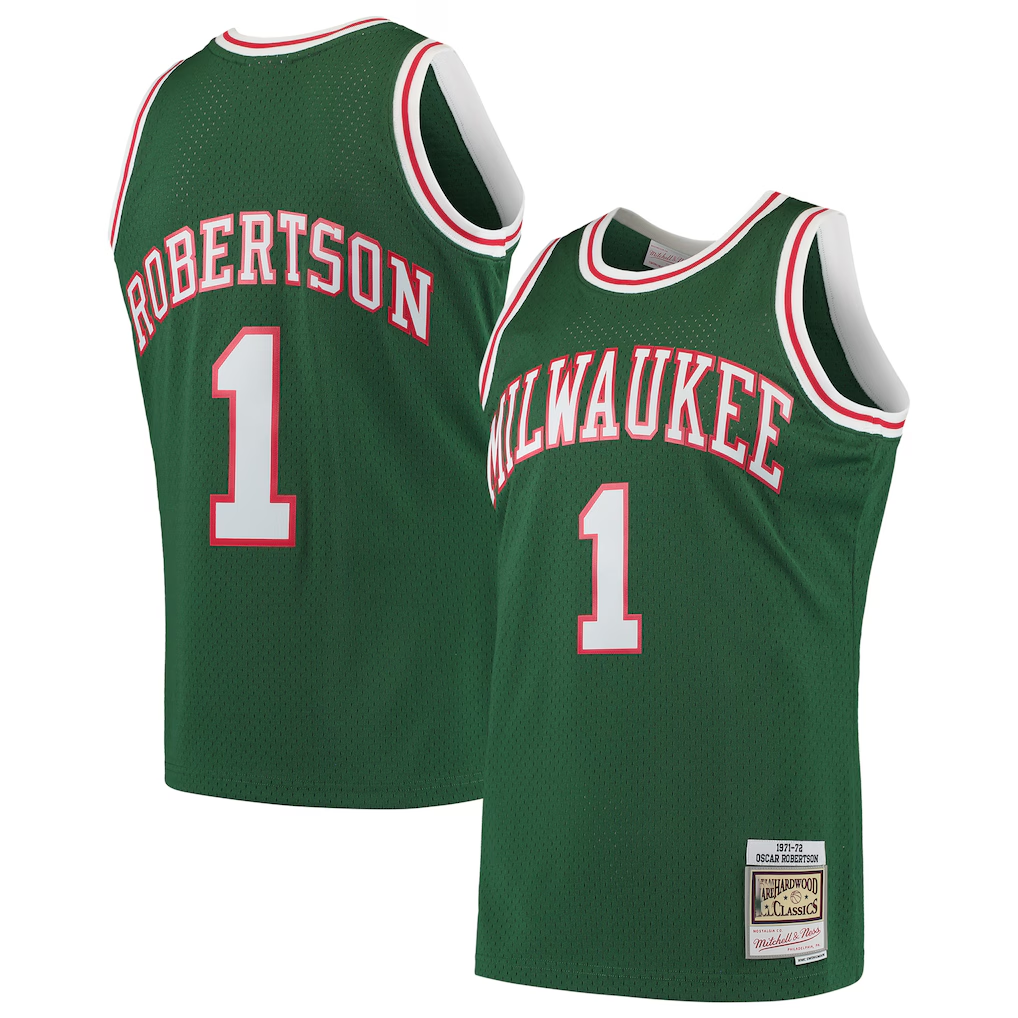 Kooe M.Bucks #1 Oscar Robertson Mitchell & Ness Green 197172 Hardwood Classics Swingman Jerseys