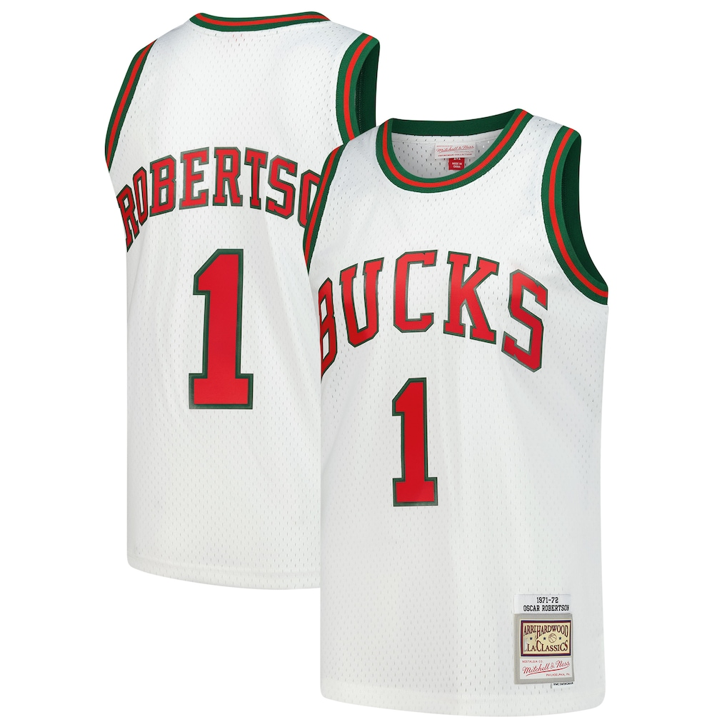 Kooe M.Bucks #1 Oscar Robertson Mitchell & Ness White Hardwood Classics Swingman Jerseys