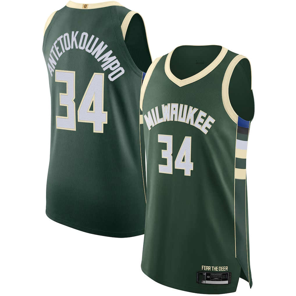 Kooe M.Bucks #34 Giannis Antetokounmpo Hunter Green Authentic Jerseys - Icon Edition