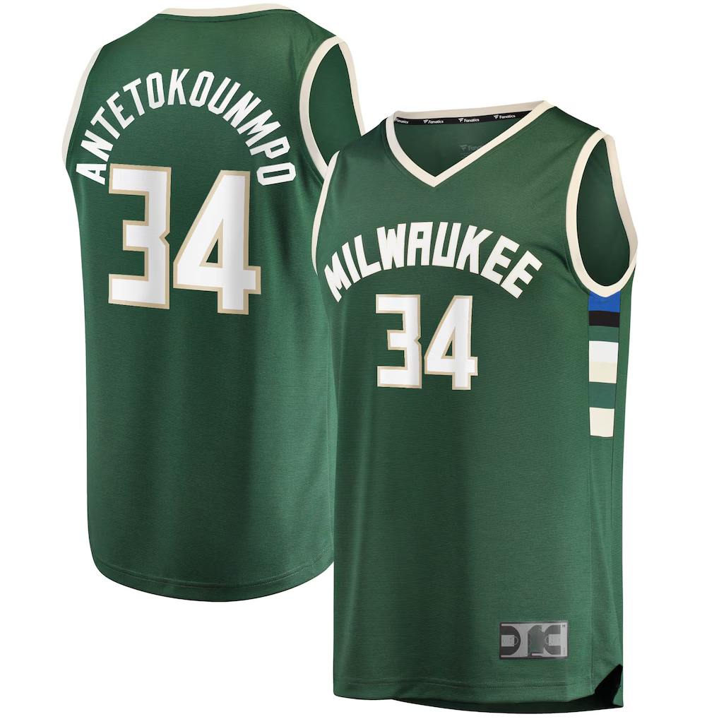 Kooe M.Bucks #34 Giannis Antetokounmpo Hunter Green Big & Tall Fast Break Player Jerseys - Icon Edition