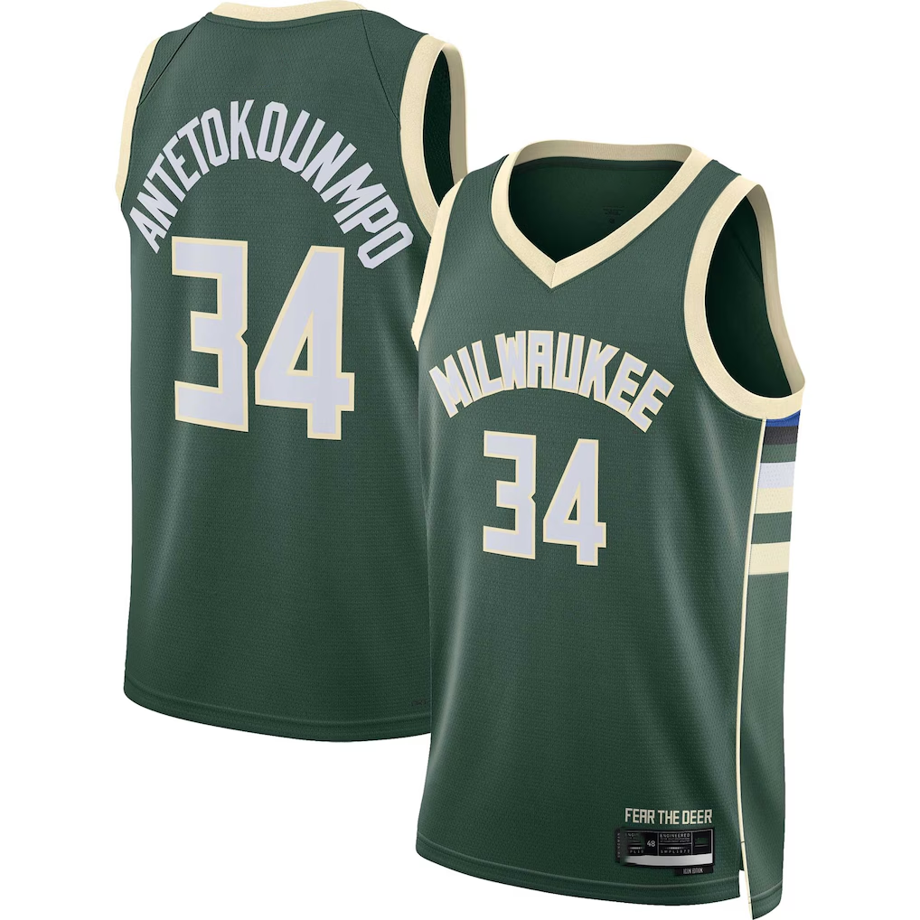Kooe M.Bucks #34 Giannis Antetokounmpo Hunter Green Swingman Jerseys - Icon Edition