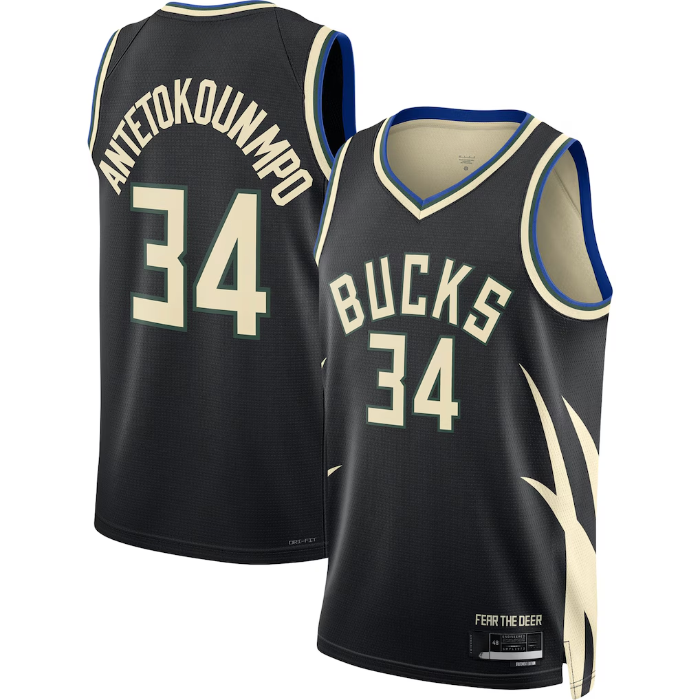 Kooe M.Bucks #34 Giannis Antetokounmpo Jordan Brand Black Swingman Jerseys - Statement Edition
